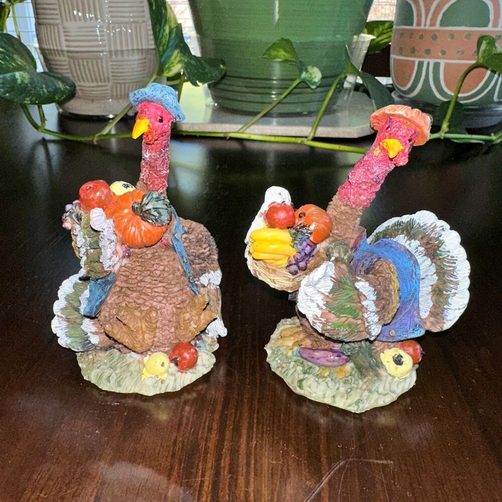 Vtg K's Collection Thanksgiving Turkey Figurine Resin Set Holiday Autumn Decor